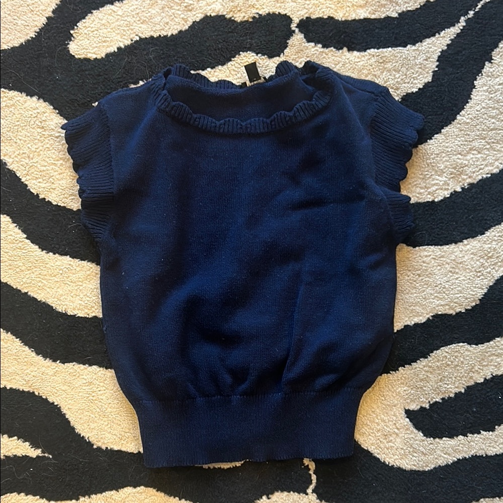 scalloped navy sweater top
